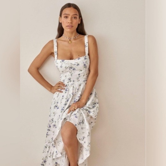 Reformation Dresses & Skirts - NEW Reformation Maegan Linen Dress Floral White Midi Dress Madeleine | US 0 UK 4